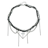Fashion Trendy Sweet Beaded Cross Necklaces for Girls Glamorous Art Deco Simple Link Jewellry for Women Ladies Accessories