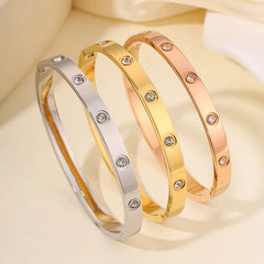 Stainless Steel Bangle Bracelet with Crystal Inlay Solid Colors Minimalist Fashion Jewelry for Women Accessories Gift Wholesale