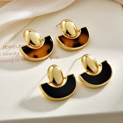 Retro Oval Fan-shaped Stud Earrings Geometric Trendy High-end Elegant Earrings Europe and American Fashionable Earrings Jewelry