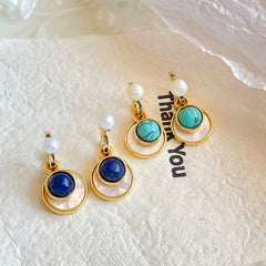 Fashion White Mother of Pearl Lapis Lazuli Drop Earrings for Girls Vintage Jewelry for Women Ladies Wholesale Natural Stone