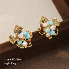 Fashion Turquoise Tiger Eye Stone S925 Silver Stud Earrings for Girls Sweet Copper Jewelry for Women Ladies Wholesale Bulk