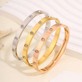Stainless Steel Bangle Bracelet with Crystal Inlay Solid Colors Minimalist Fashion Jewelry for Women Accessories Gift Wholesale