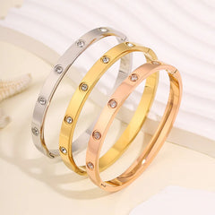Stainless Steel Bangle Bracelet with Crystal Inlay Solid Colors Minimalist Fashion Jewelry for Women Accessories Gift Wholesale