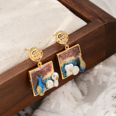 Fashion S925 Silver Freshwater Pearl 18K Gold Plated Drop Earrings Vintage Flowers Jewelry for Women Ladies Wholesale Bulk