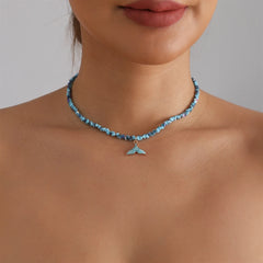 Fashionable Blue Drip-Glazed Dolphin Necklaces for Girls Sweet Elegant Beads Kawaii Jewelry for Women Ladies Accessories Chic