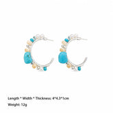 Fashion S925 Silver Copper White K Turquoise Freshwater Pearl Hoop Earrings for Girls Blue Sweet Jewelry for Women Ladies Bulk