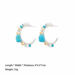 Fashion S925 Silver Copper White K Turquoise Freshwater Pearl Hoop Earrings for Girls Blue Sweet Jewelry for Women Ladies Bulk