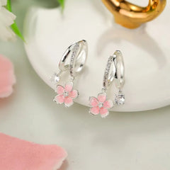 Fashion Flower Rhinestone Glitter Glamorous Drop Earrings for Girls Sweet Floral Jewelry for Women Ladies Accessories Wholesale