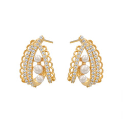 Exquisite Zirconium Lace Imitation Pearl Stud Earrings Women's Light Luxury High-end Elegant Sweet Earrings Jewelry 2026 New