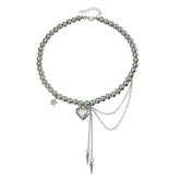 Fashion Trendy Heart Mental Beads Layered Wearing Glamorous Necklaces for Girls Elegant Y2K Jewelry for Women Ladies Accessories
