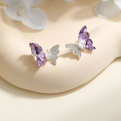 Women Purple Butterfly Bell Rhinestone Small Stud Earring Fashion Glitter Bulk Order High Quality Jewelry Accessories for Daily