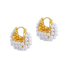 French-style Imitation Pearl Basket Ear Buckles Fashionable Elegant Cluster Beaded Statement Earrings Jewelry Accessories Bulk