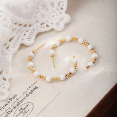 Fashion Blue Turquoise Trendy Stylish Hoop Earrings for Girls Simple Classic Copper Beads Jewelry for Women Ladies Wholesale