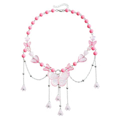 Fashion Sweet Butterfly Tassel Princess Style Necklaces for Girls Fairy Beads Flowers Jewelry for Kids Children Accessories