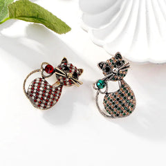 Fashion Glitter Sparking Rhinestone Cat Animals Brooches for Girls Sweet Cute Pins Jewelry for Women Ladies Accessories Kawaii
