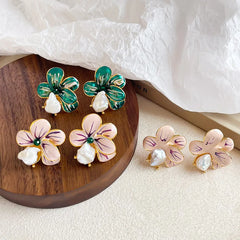 Ladies Green Pink Yellow Gold Flower Shape Stud Earring Sweet Elegant Fashion Factory Price in Stock Jewelry for Women Daily Use