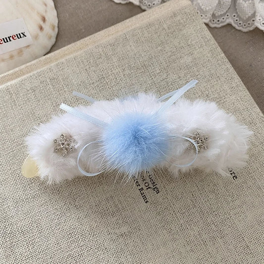 Fashion Snow Flake Fluffy Hair Clips for Girls Ribbon Bowknot Banana Clips for Women Ladies Hair Accessories Chinese Supplier