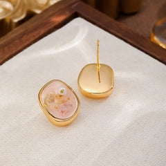Female Freshwater Pearl 18k Gold-plated Hand-Painted Drip Glaze Square Shape Stud Earring Elegant Trendy in Stock Daily Jewelry