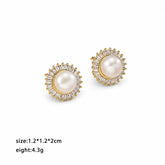 Female Elegant Freshwater Pearl S925 Silver Zircon Circle Square Shape Stud Earring Low MOQ Factory Price in Stock Daily Jewelry