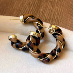 Female Leopard Print Circle Shape Hoop Earring Fashion Vintage Elegant Glamorous Wholesale Jewelry Accessories for Causal Daily