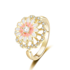 Best Selling Rotating Daisy Rings Elegant Sweet Fashionable with Cubic Zirconia Women's Flower Rings Jewelry Gift Accessory Bulk