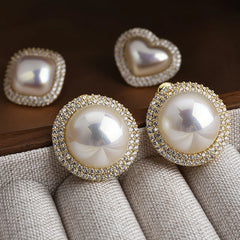 Light Luxury High-End Imitation Pearl Stud Earrings Women's Geometric Zircon Korean Sweet Elegant Fashion Earrings Jewelry Bulk