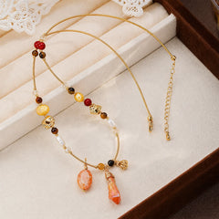 Fashion Crystal Red Agate Freshwater Pearl Tiger Eye Stone Natural Stone Copper 18K Gold Necklace for Girls Jewelry for Women