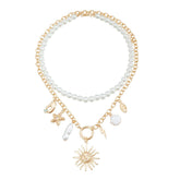 Fashion Beads Sun Star Shell Layered Wearing Necklaces for Girls Elegant Imitation Pearl Jewelry for Women Ladies Accessories
