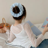 Elegant Blue Glitter Stripe Lace Scunchies Girls Fashion Stylish Sweet Cute Hair Ties for Women Ladies Hair Accessories