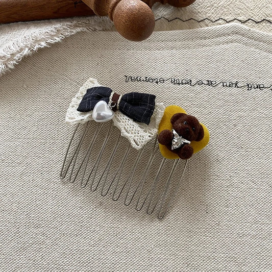 Cute Sweet Hair Clips Little Bear Knitted Bowknot Comb Hair Clips for Women Girls Ladies Fashion Hair Accessories Wholesale New