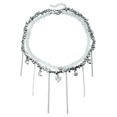 Fashion Beads Heart Shaped Tassel Necklaces for Girls Sweet Cute Elegant Jewellry for Women Ladies Accessories Double Layers