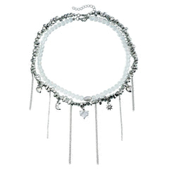 Fashion Beads Heart Shaped Tassel Necklaces for Girls Sweet Cute Elegant Jewellry for Women Ladies Accessories Double Layers