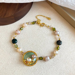 Fashion Hand-Painted Drip Glaze Freshwater Pearl Bracelets for Girls Dainty Trendy Jewelry for Wome Ladies 18K Gold Plated