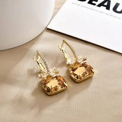 Luxury Crystal Rhinestone Drop Earrings Women Elegant Square Gemstone Dangle Earrings Fashion Sweet Party Jewelry Gift Wholesale