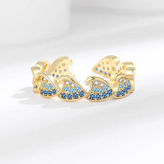 Cross-border Summer Zircon-encrusted Wave Rings Fashionable Simple Women's Elegant Sweet Jewelry Gift Idea Accessories Wholesale