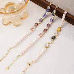 Fashion Freshwater Pearl Cubic Zirconia Glitter Bracelets for Girls Sweet Classic Jewelry for Women Ladies Wholesale Bulk