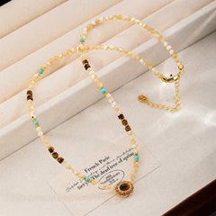 Fashion Shell Tiger Eye Stone Blue Turquoise Copper Jewelry Sets for Girls Vintage Necklaces Bracelets for Women Lady Wholesale