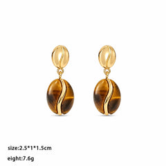 Fashion Tiger Eye Stone Copper 18K Gold Plated Drop Earrings for Girls Elegant Vintage Jewelry for Women Ladies Wholesale Bulk