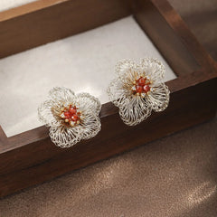 Fashion Copper Wire Crochet Artisan Work Stud Earrings for Girls Vintage Flower Dainty Jewelry for Women Ladies Wholesale Bulk