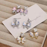 Fashion Luxury Bowknot Glitter Rhinestone Drop Earrings for Girls Sweet Princess Style Jewelry for Women Ladies Accessories