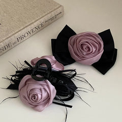 Ladies 2025 Hot Sale Winter Autumn Flowers Bowknot Fluffy Fashion Elegant in Stock Hair Clips Hair Claws Accessories Set Daily