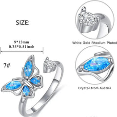 Women's Rotating Opening Rings Blue Butterfly with Zircon Niche Simple Ring InstaStyle Jewelry Accessories Wholesale Hot Sale