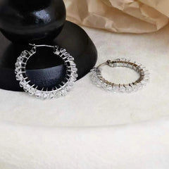 Female Rhinestone Circle Hoop Earring Simple Elegant Fashion Chic Glitter Wholesale Jewelry Accessories for Women Causal Daily