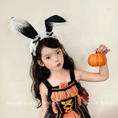 Halloween Bunny Ears Headband for Kids Lace Spooky Cute Rabbit Hairband Children Costume Party Hair Accessories Trick or Treat
