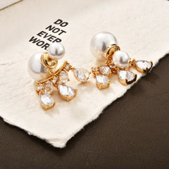 Korean-style Fashionable Large Imitation Pearl and Water Drop Zircon Earrings Exquisite High-end Elegant Ear Jewelry Wholesale