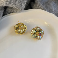 Fashion Flower Copper 18K Gold Freshwater Pearl Stud Earrings for Girls Sweet S925 Jewelry for Women Ladies Wholesale Bulk