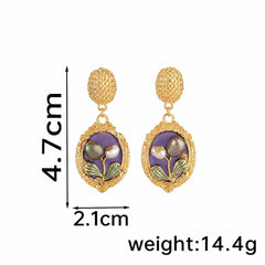 Women S925 Silver Freshwater Pearl 18k Gold-plated Drip Glaze Hand-Painted Graffiti Earring in Stock Jewelry for Female Party