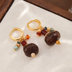 Women Retro Bodhi Seeds Natural Stone 18k Gold-plated Earring Charms Dainty Low MOQ Factory Price Jewelry for Female Daily