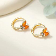 Fashion Butterfly Glitter Rhinestone Hoop Earrings for Girls Sweet Elegant Trendy Jewelry for Women Ladies Accessories Wholesale