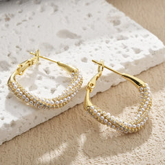 French Imitation Pearl Twisted Hoop Earring 14K Gold Plated Women Elegant Geometric Earrings Fashion Jewelry for Party Wholesale